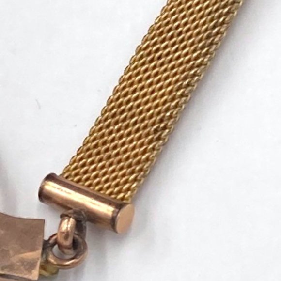 Antique Victorian Rose & Yellow Gold Filled Tiger Eye Cameo Mesh Necklace - Picture 8 of 14